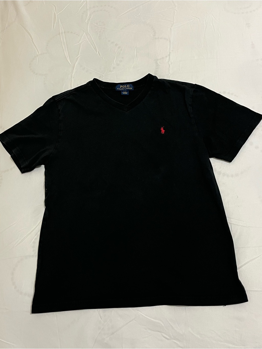 Polo by Ralph Lauren Black V-Neck Tee with Red Pony Logo Boys Size Large 14/16